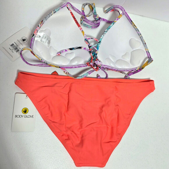Body Glove Baby Love Bikini Top & Smoothies Basic Bottom Sz Large Orange Floral - Picture 9 of 16